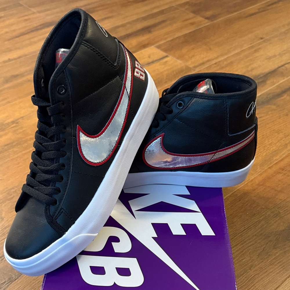 Men's Black High-Top Sneakers with Metallic Swoosh